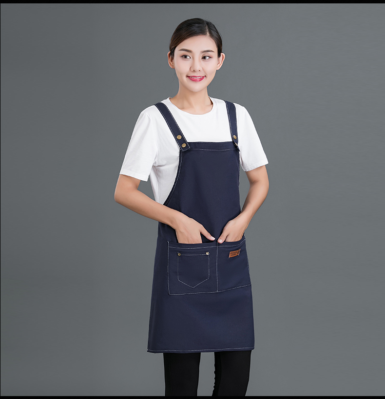 牛仔布料圍裙定制logo咖啡店男女韓版時(shí)尚家用廚房理發(fā)店工作服(圖13)