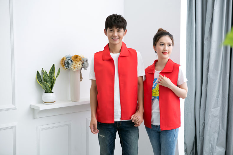印logo定制志愿者馬甲義工工作服公益活動(dòng)服裝v領(lǐng)背心純棉紅馬甲(圖1)