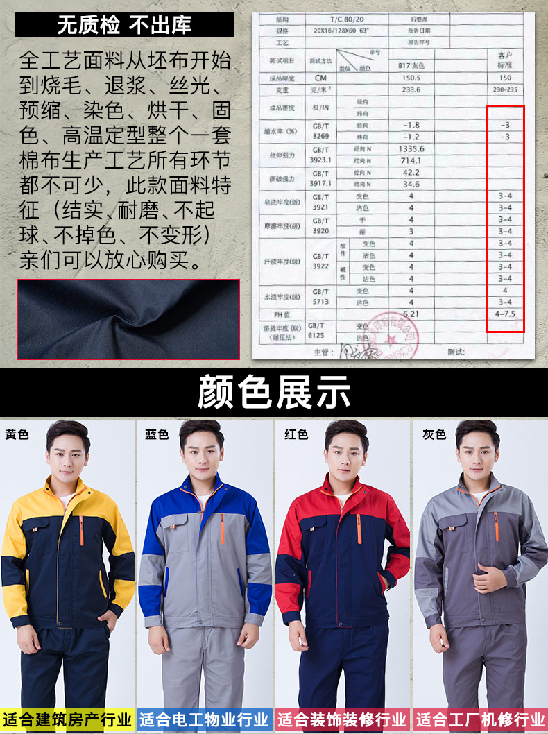長(cháng)袖裝修工作服套裝男女工廠(chǎng)工衣車(chē)間廠(chǎng)服上衣耐磨汽修工服勞保服(圖4)
