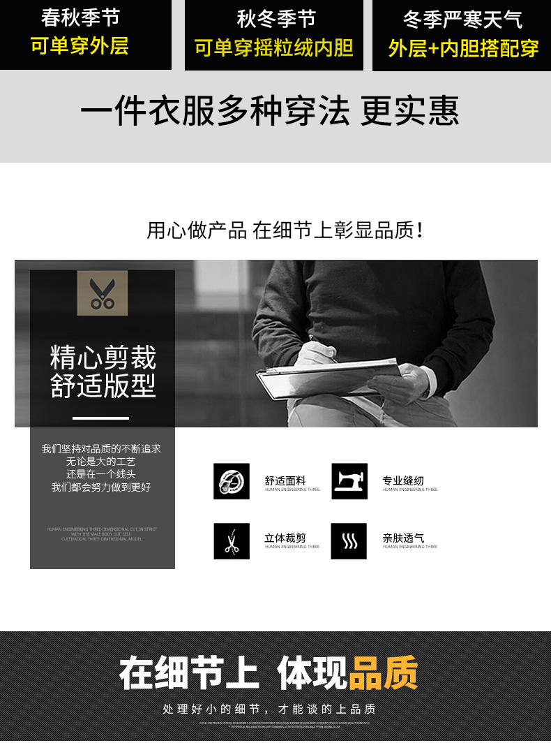 沖鋒衣男女工作服外套定制印LOGO秋冬裝三合一可拆卸防風(fēng)保暖輕量(圖7)