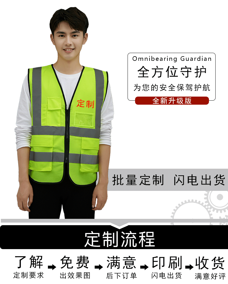 反光背心多口袋交通施工馬甲印字環(huán)衛反光衣騎行警示安全服定制(圖2)