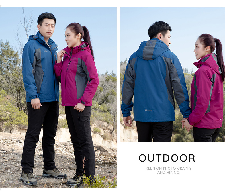 紅色沖鋒衣工作服定制印字logo三合一可拆卸外套防風(fēng)防水登山服男(圖25)