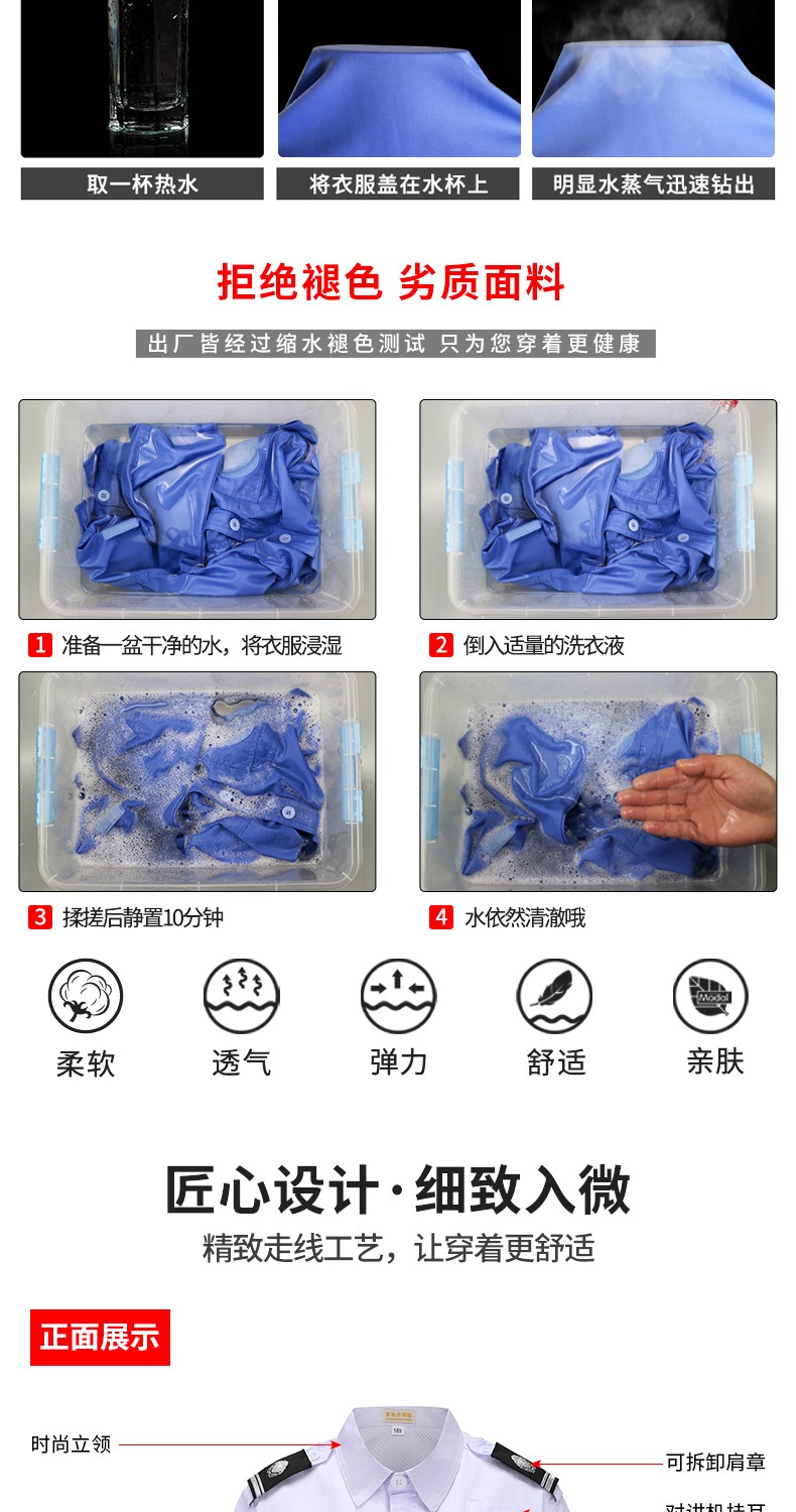 保安夏季短袖工作服套裝藍色男女夏裝半袖夾克制服白色保安作訓服(圖4)