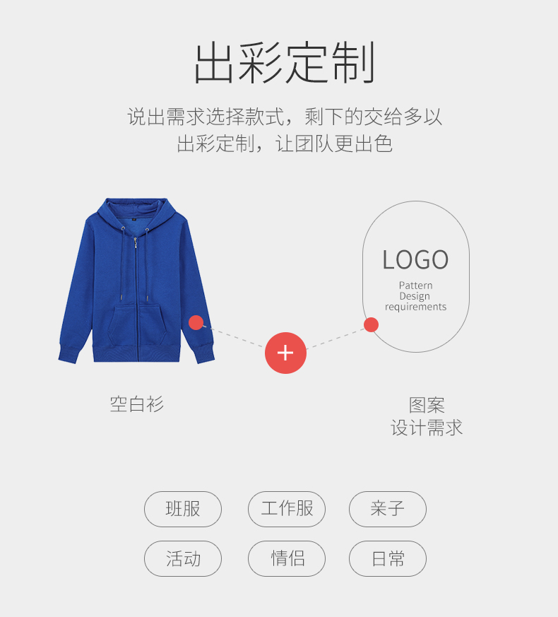 衛衣定制logo長(cháng)袖開(kāi)衫diy衣服訂制工作服拉鏈衛衣工衣班服(圖2)
