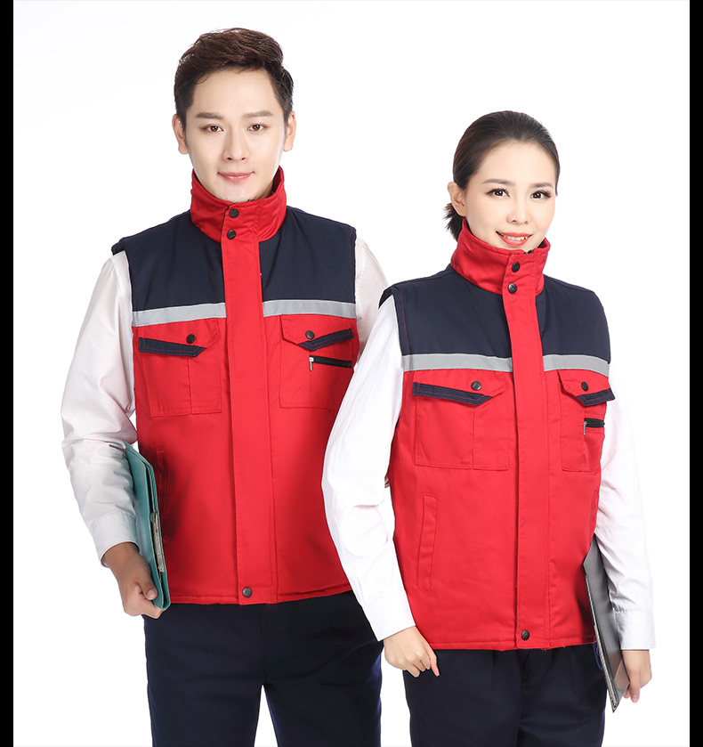 冬季建筑工地工人工廠(chǎng)倉儲反光條背心男女環(huán)衛工程保暖棉馬甲(圖11)