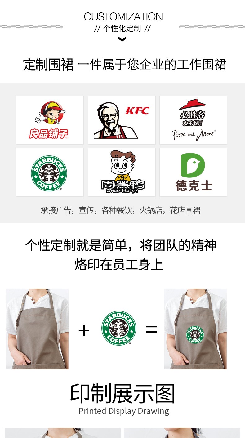 帆布牛仔布料圍裙韓版時(shí)尚廚房l加厚ogo定制勞保工業(yè)工作圍裙男女(圖19)