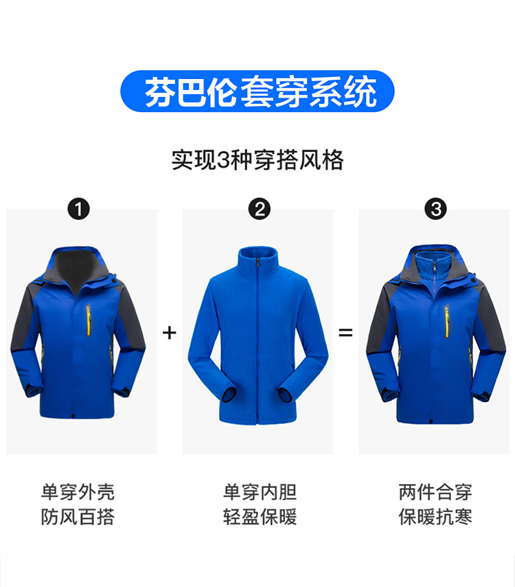 沖鋒衣定制印logo戶(hù)外運動(dòng)登山服三合一兩件套男女裝秋冬工裝外套(圖16)