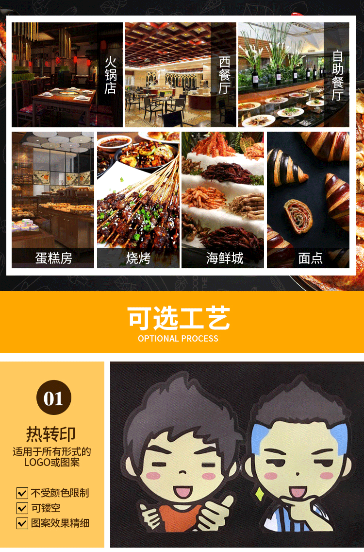 圍裙定制logo印字時(shí)尚女訂做家用超市奶茶店餐飲廚房工作服圍腰男(圖2)