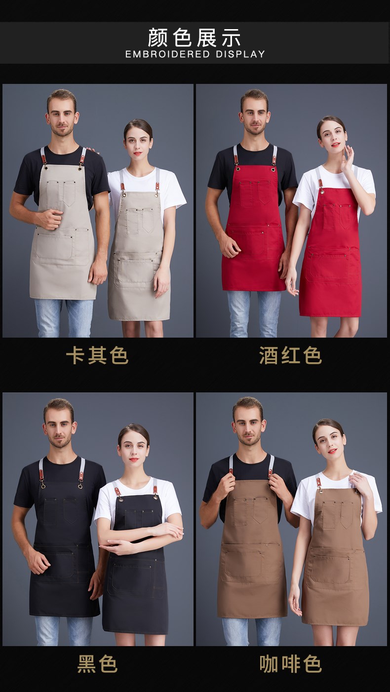 帆布牛仔圍裙 韓版工作服廚房女定制logo定做網(wǎng)咖花店咖啡店印字(圖8)