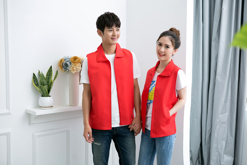 印logo定制志愿者馬甲義工工作服公益活動(dòng)服裝v領(lǐng)背心純棉紅馬甲(圖2)