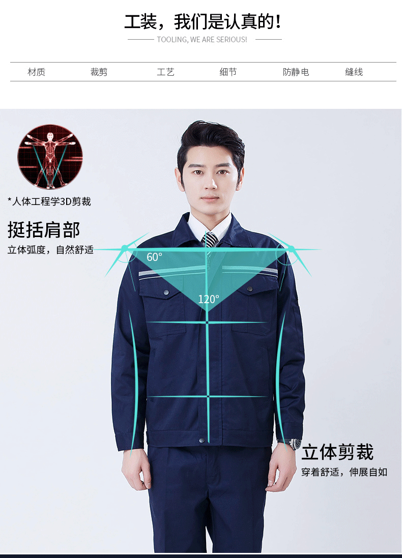 長(cháng)袖工作服套裝防靜電男耐磨勞保服機修工人工廠(chǎng)車(chē)間上衣工裝定制(圖4)