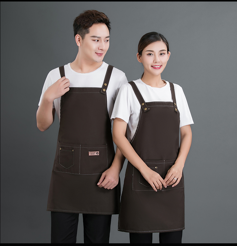 牛仔布料圍裙定制logo咖啡店男女韓版時(shí)尚家用廚房理發(fā)店工作服(圖16)