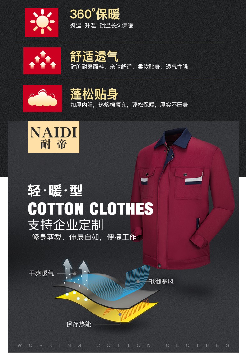 工作服棉衣男冬季加厚保暖棉襖棉服可拆卸汽修服勞保服工程服棉衣(圖3)