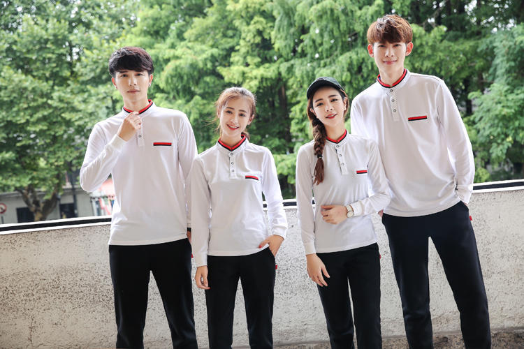 2019秋季工作服長(cháng)袖t恤立領(lǐng)POLO衫男女工裝團體服定制diy印字logo(圖5)