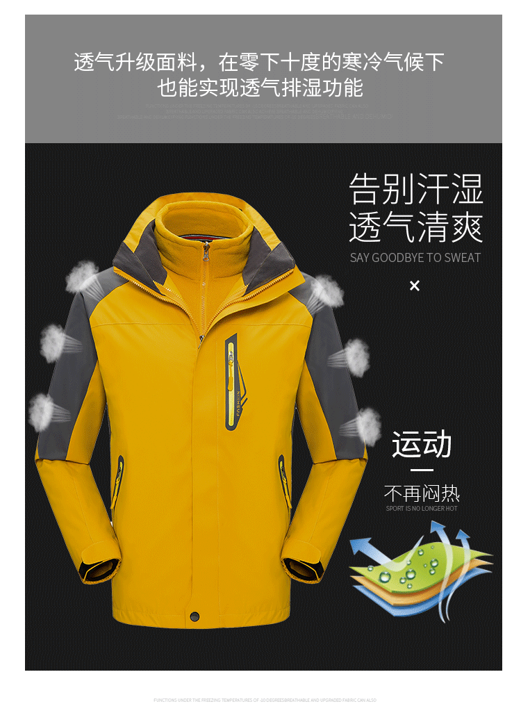 沖鋒衣定制工作服男女三合一可拆卸加絨加厚冬外套防風(fēng)戶(hù)外登山服(圖6)