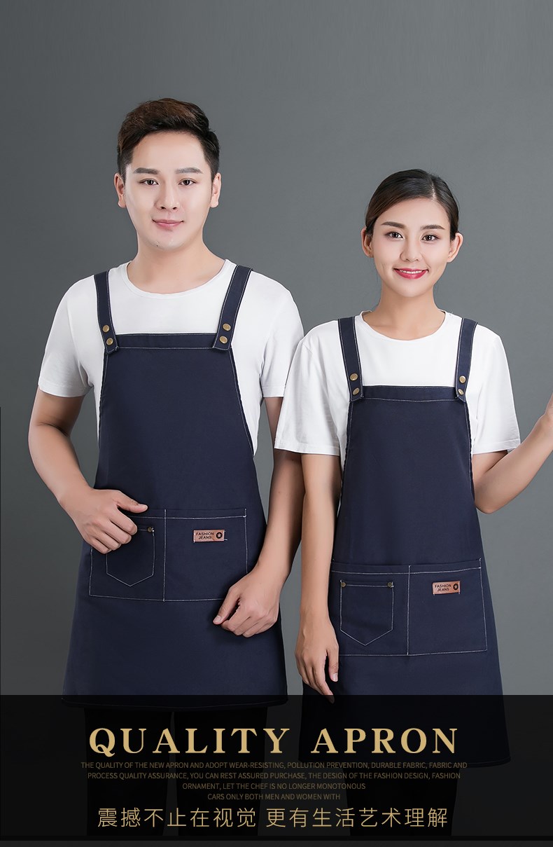 牛仔布料圍裙定制logo咖啡店男女韓版時(shí)尚家用廚房理發(fā)店工作服(圖1)