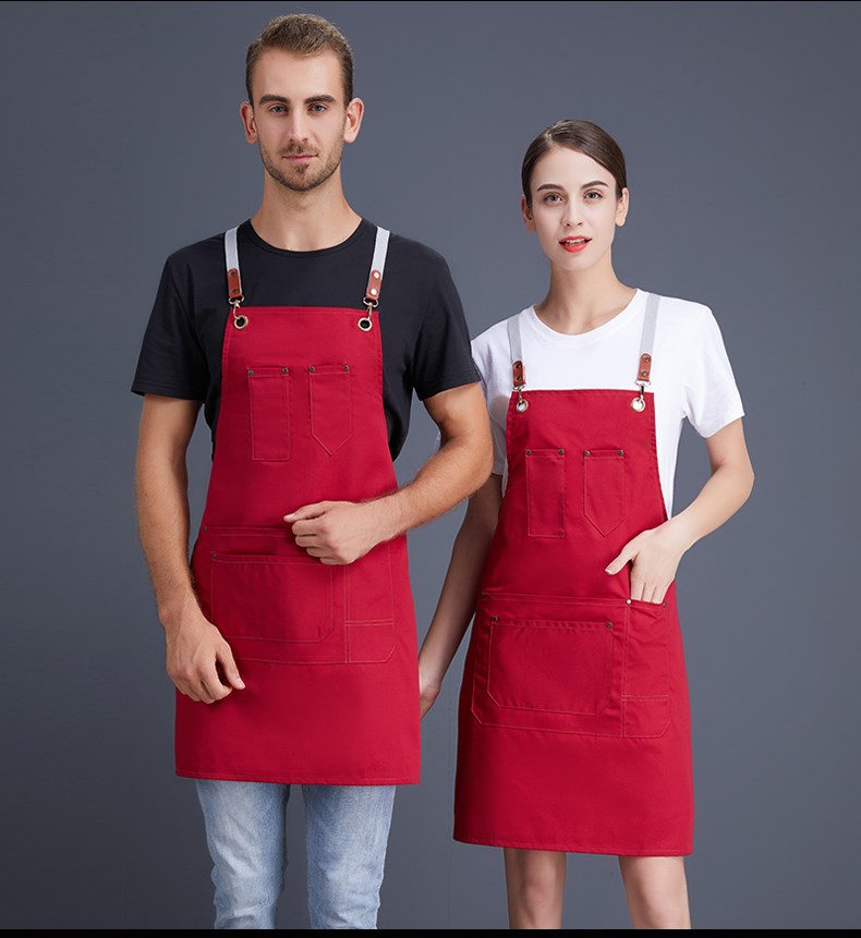 帆布牛仔圍裙 韓版工作服廚房女定制logo定做網(wǎng)咖花店咖啡店印字(圖14)