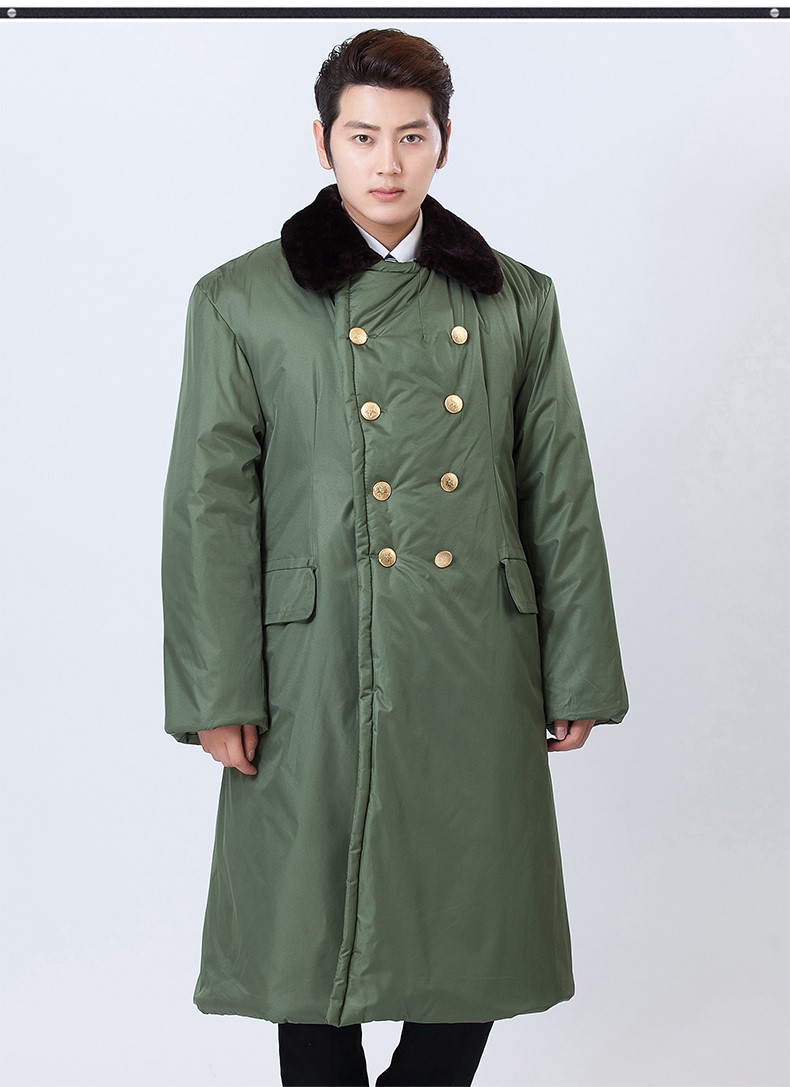 軍大衣冬季加厚長(cháng)款棉大衣 男女防寒服保安大衣黃棉襖勞保大衣(圖6)