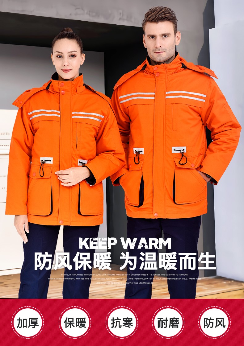 冬季工作服棉衣男加厚反光條勞保服羽絨棉襖耐磨大口袋防寒服冬裝(圖2)
