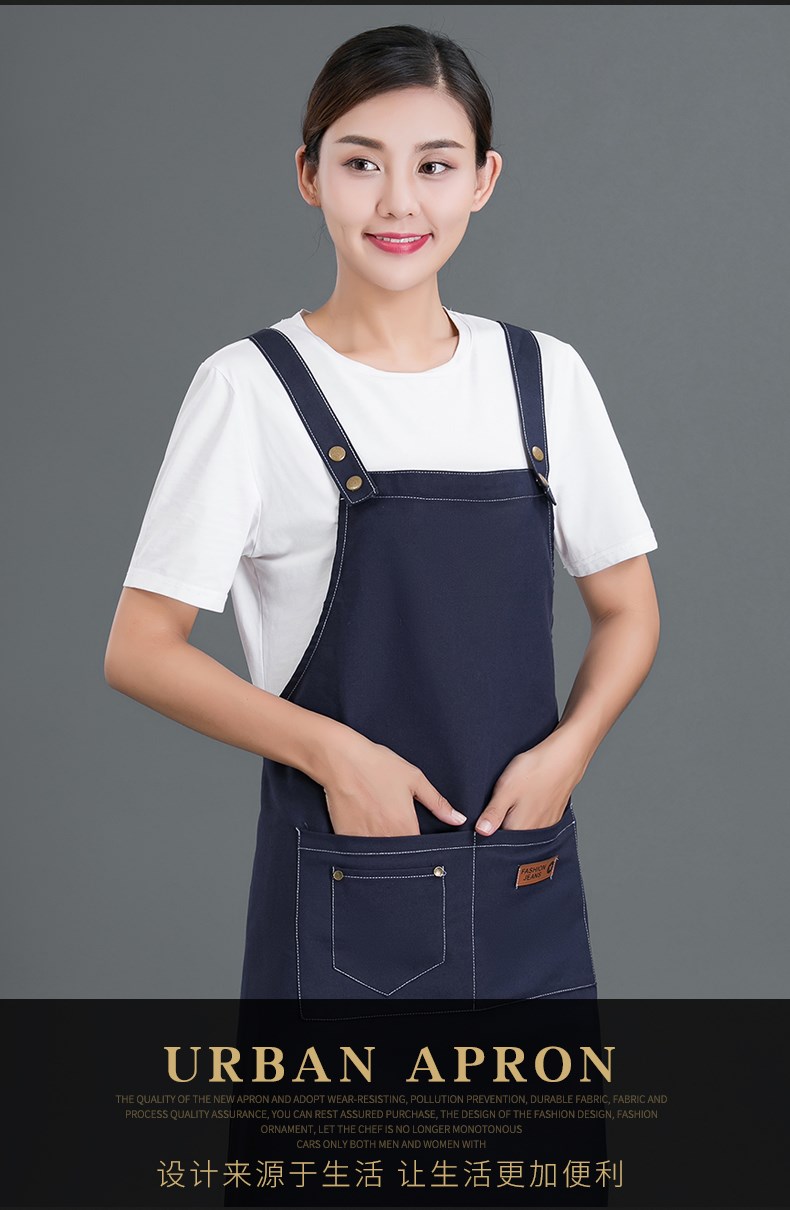 牛仔布料圍裙定制logo咖啡店男女韓版時(shí)尚家用廚房理發(fā)店工作服(圖2)