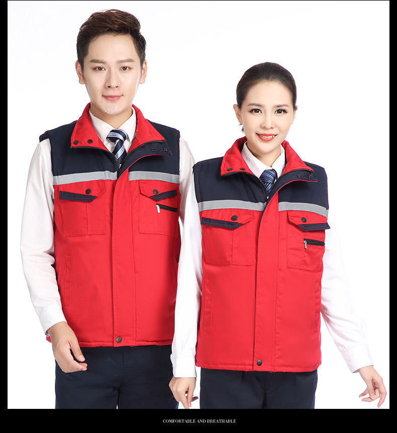 冬季建筑工地工人工廠(chǎng)倉儲反光條背心男女環(huán)衛工程保暖棉馬甲(圖13)