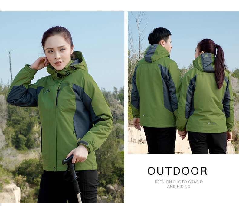 紅色沖鋒衣工作服定制印字logo三合一可拆卸外套防風(fēng)防水登山服男(圖22)