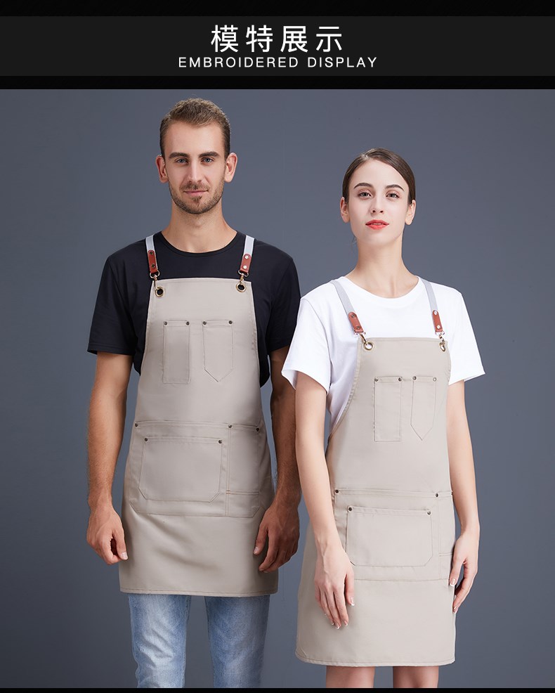 帆布牛仔圍裙 韓版工作服廚房女定制logo定做網(wǎng)咖花店咖啡店印字(圖10)