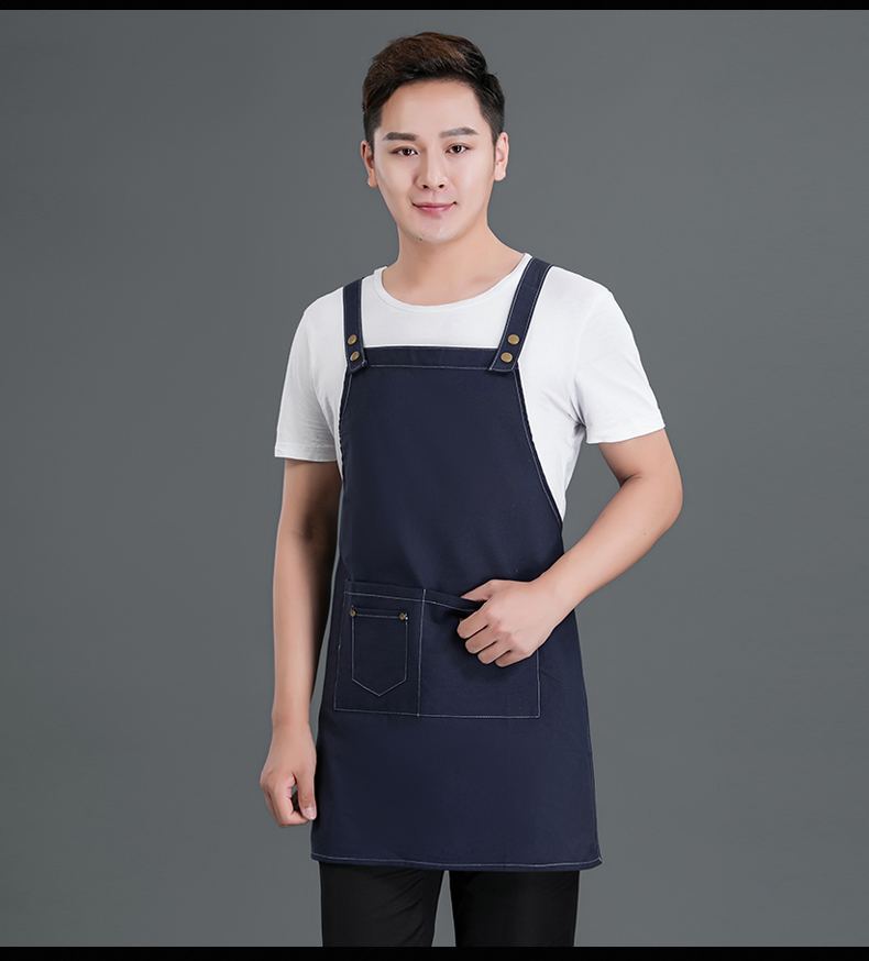 牛仔布料圍裙定制logo咖啡店男女韓版時(shí)尚家用廚房理發(fā)店工作服(圖14)