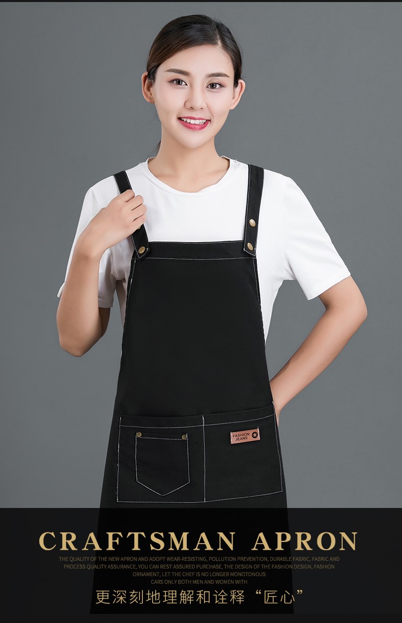 牛仔布料圍裙定制logo咖啡店男女韓版時(shí)尚家用廚房理發(fā)店工作服(圖4)