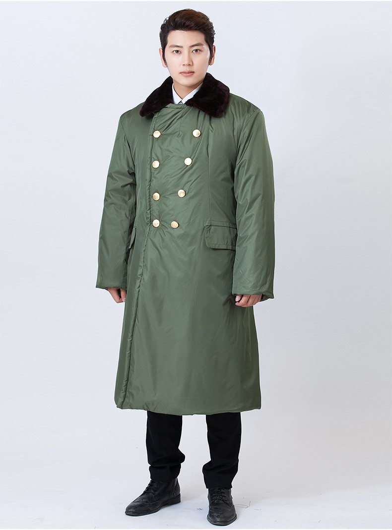 軍大衣冬季加厚長(cháng)款棉大衣 男女防寒服保安大衣黃棉襖勞保大衣(圖7)