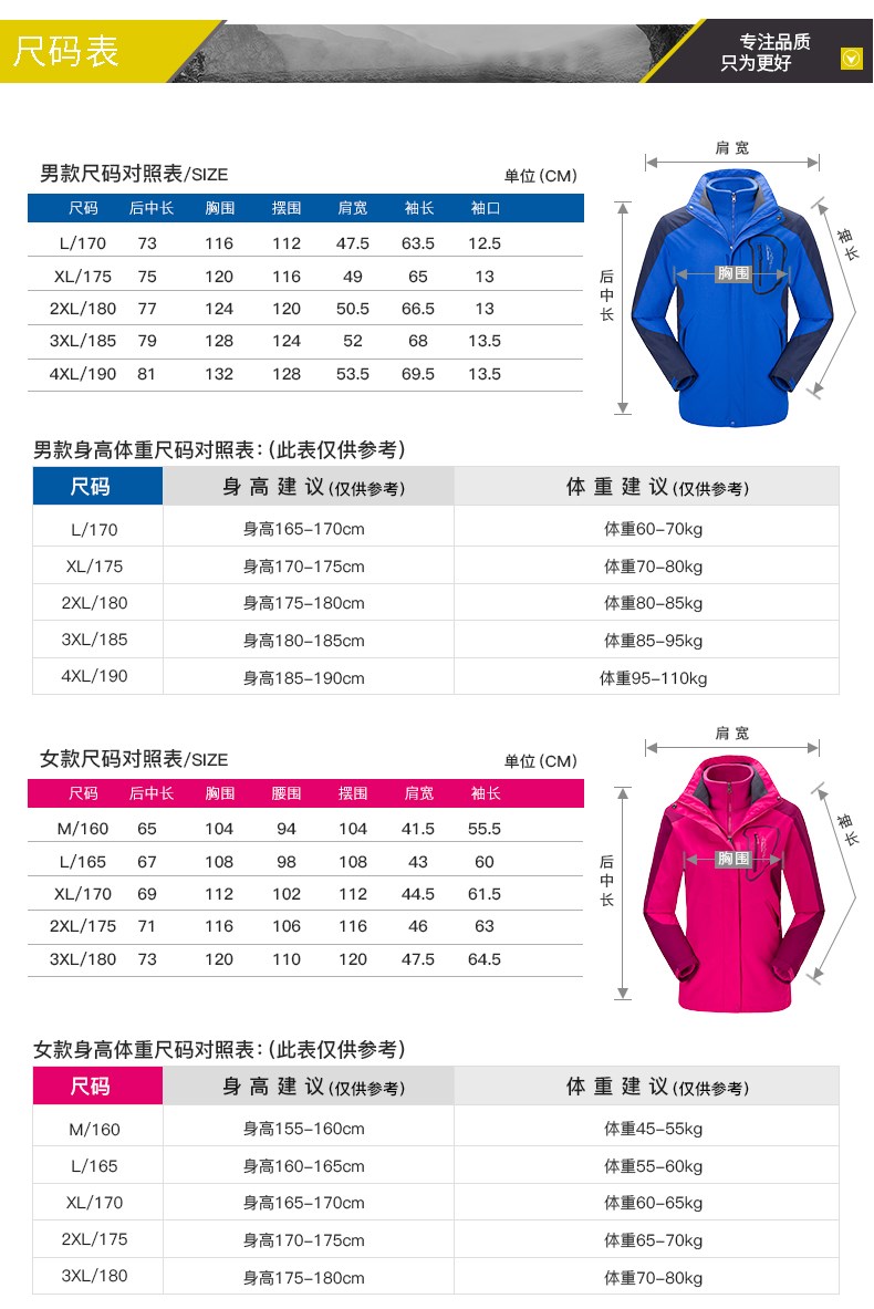 定制戶(hù)外沖鋒衣男女三合一可拆卸兩件套秋冬季加絨加厚潮牌登山服(圖12)