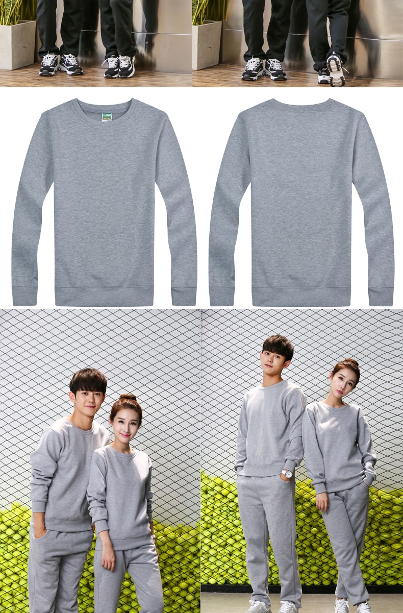 圓領(lǐng)純色T恤加絨衛衣團體工作服diy快餐廳超市賣(mài)場(chǎng)工作服可印logo(圖6)