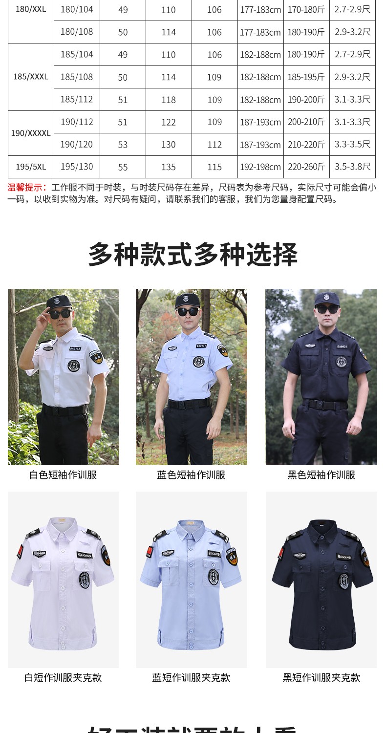 保安夏季短袖工作服套裝藍色男女夏裝半袖夾克制服白色保安作訓服(圖8)