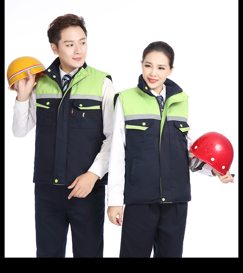 冬季建筑工地工人工廠(chǎng)倉儲反光條背心男女環(huán)衛工程保暖棉馬甲(圖19)