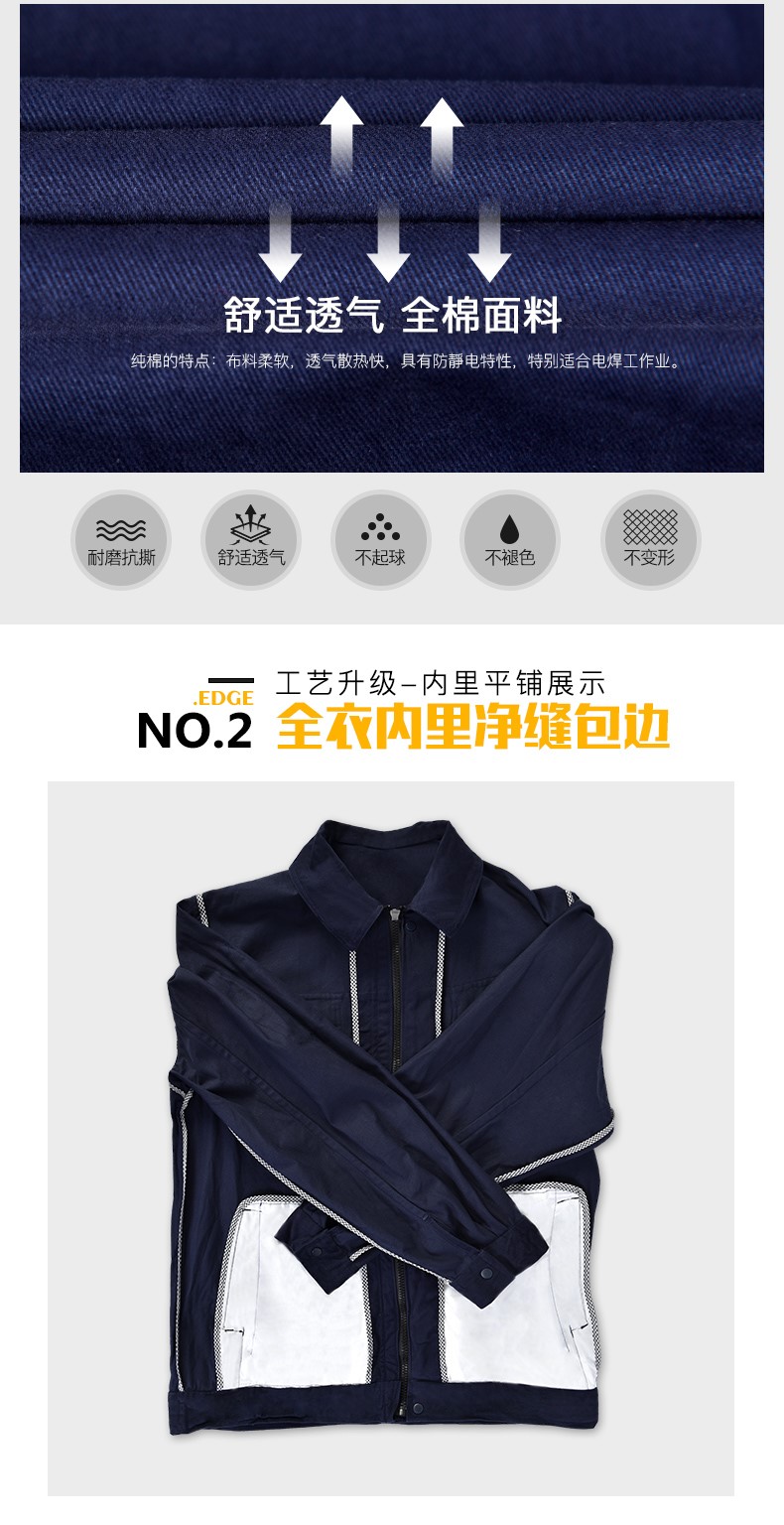 純棉工作服套裝男全棉春秋加厚耐磨焊工防燙勞保服汽修服上衣定制(圖3)