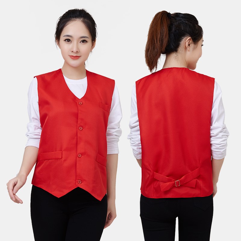 馬甲定制印logo廣告宣傳公益義工紅馬夾超市賣(mài)場(chǎng)工作服定做印字(圖11)