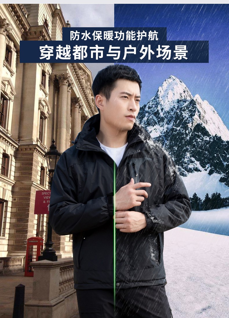 紅色沖鋒衣工作服定制印字logo三合一可拆卸外套防風(fēng)防水登山服男(圖2)