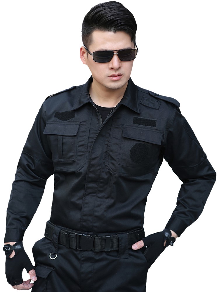 保安工作服套裝男長(cháng)袖春秋冬作訓服黑色物業(yè)保安制服訓練服保安服(圖8)