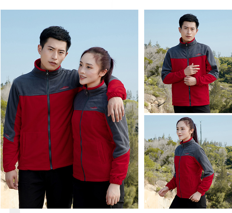 紅色沖鋒衣工作服定制印字logo三合一可拆卸外套防風(fēng)防水登山服男(圖17)