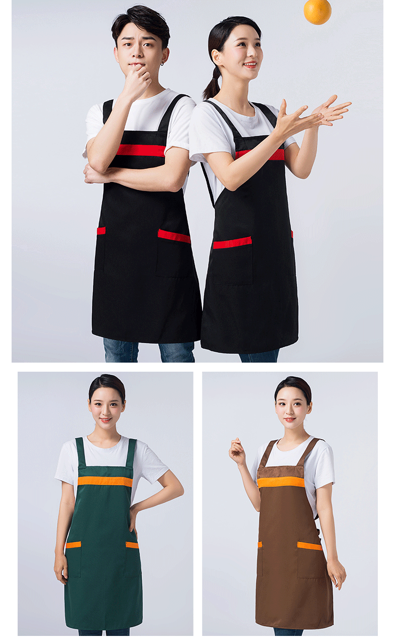 圍裙定制logo印字時(shí)尚女訂做家用超市奶茶店餐飲廚房工作服圍腰男(圖15)