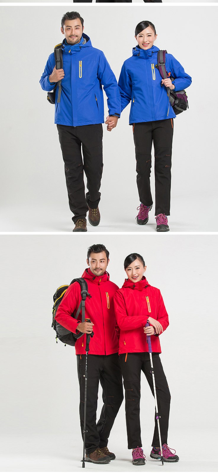 定制戶(hù)外純色沖鋒衣男女款兩件套三合一可拆卸印LOGO印字工作服潮(圖10)