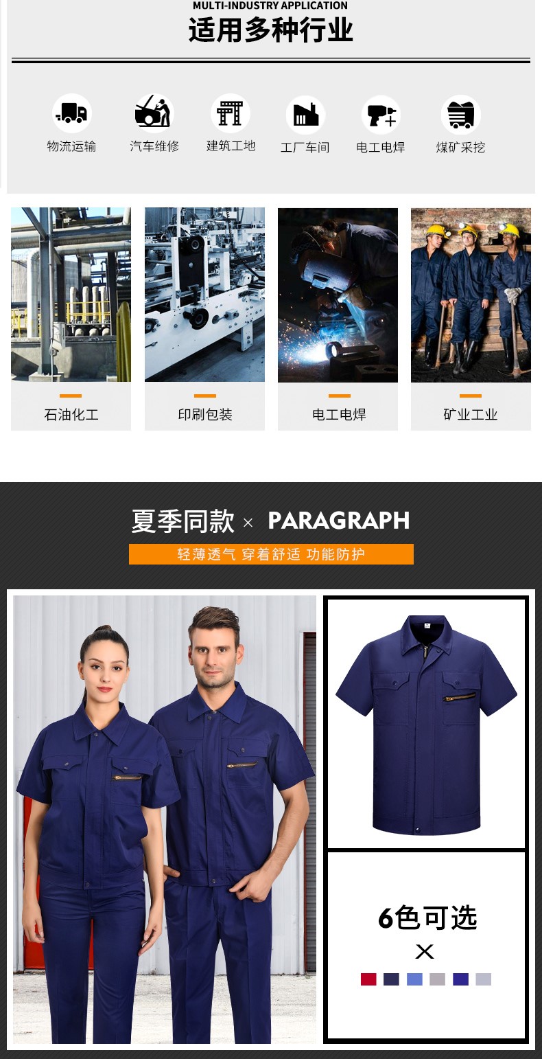 防靜電工作服套裝 汽修服工程服勞保服工廠(chǎng)車(chē)間工裝工服(圖5)