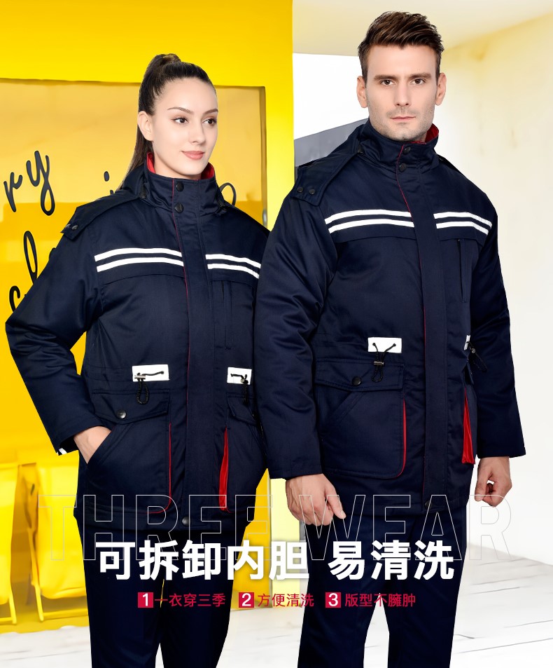 冬季工作服棉衣男加厚反光條勞保服羽絨棉襖耐磨大口袋防寒服冬裝(圖3)