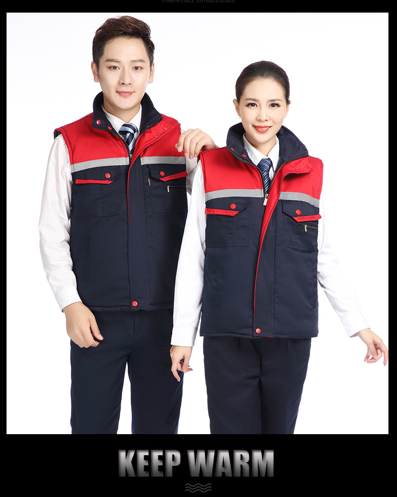 冬季建筑工地工人工廠(chǎng)倉儲反光條背心男女環(huán)衛工程保暖棉馬甲(圖26)
