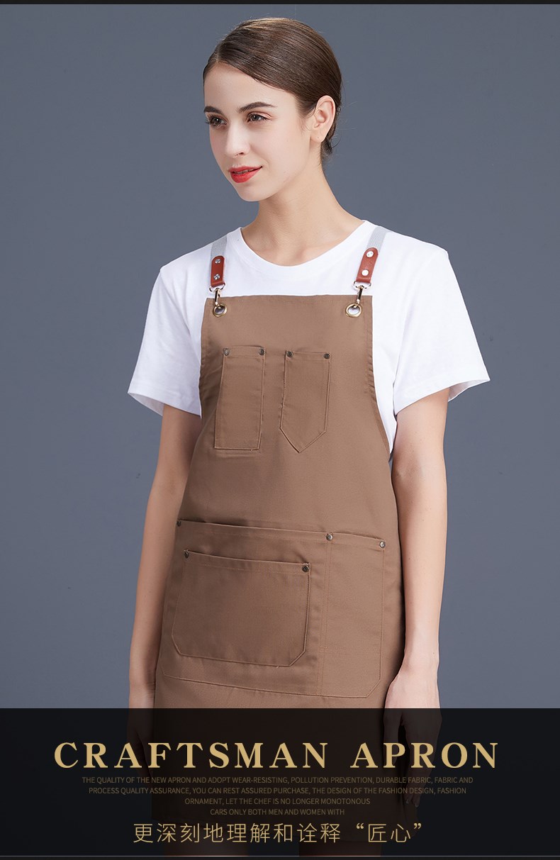 帆布牛仔圍裙 韓版工作服廚房女定制logo定做網(wǎng)咖花店咖啡店印字(圖4)