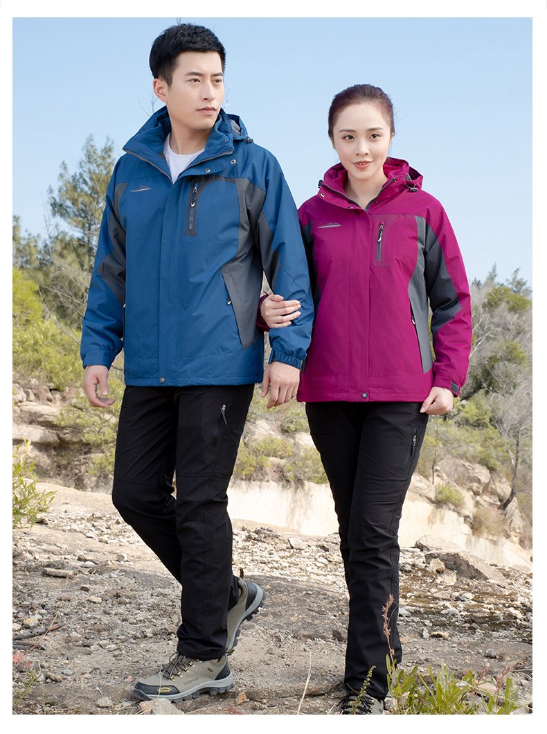 紅色沖鋒衣工作服定制印字logo三合一可拆卸外套防風(fēng)防水登山服男(圖24)