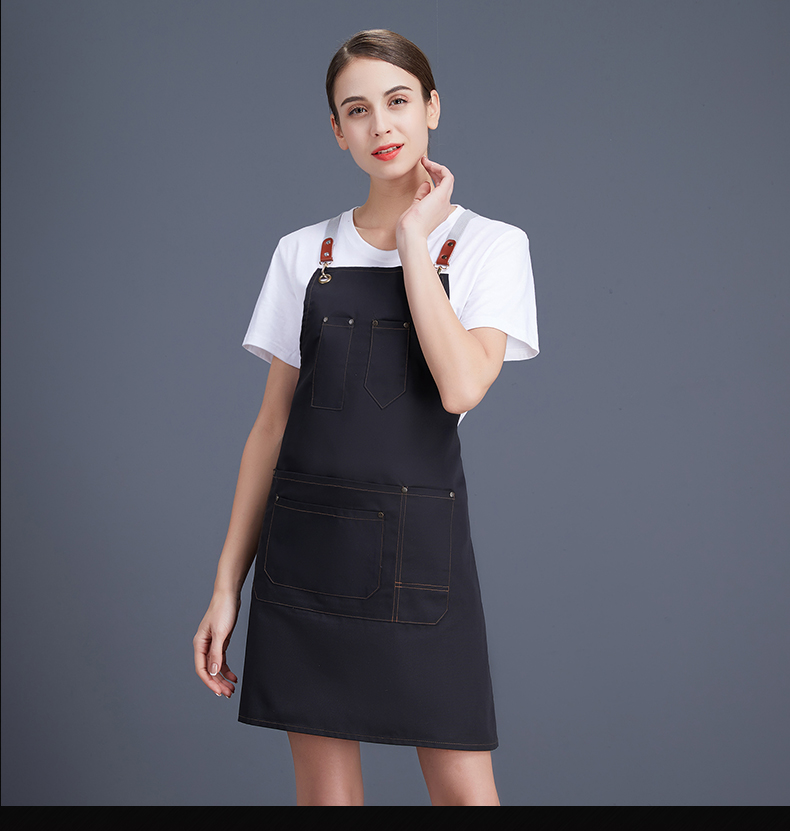 帆布牛仔圍裙 韓版工作服廚房女定制logo定做網(wǎng)咖花店咖啡店印字(圖19)