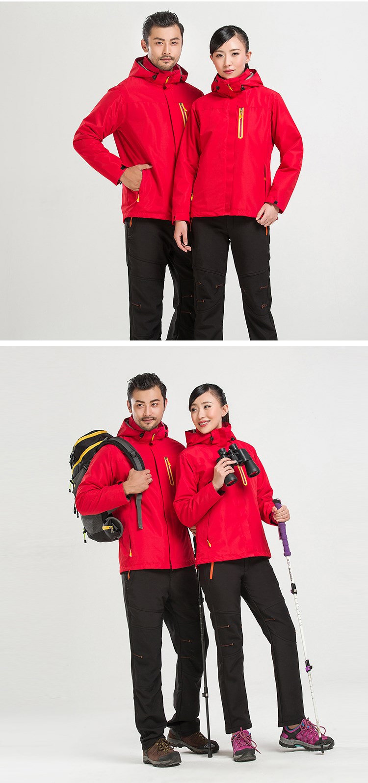 定制戶(hù)外純色沖鋒衣男女款兩件套三合一可拆卸印LOGO印字工作服潮(圖11)