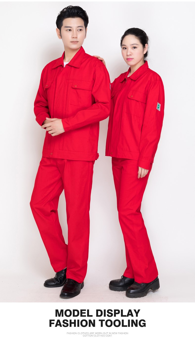 純棉春秋工作服套裝男大紅中國石油電焊防靜電加油站勞保服服定制(圖12)