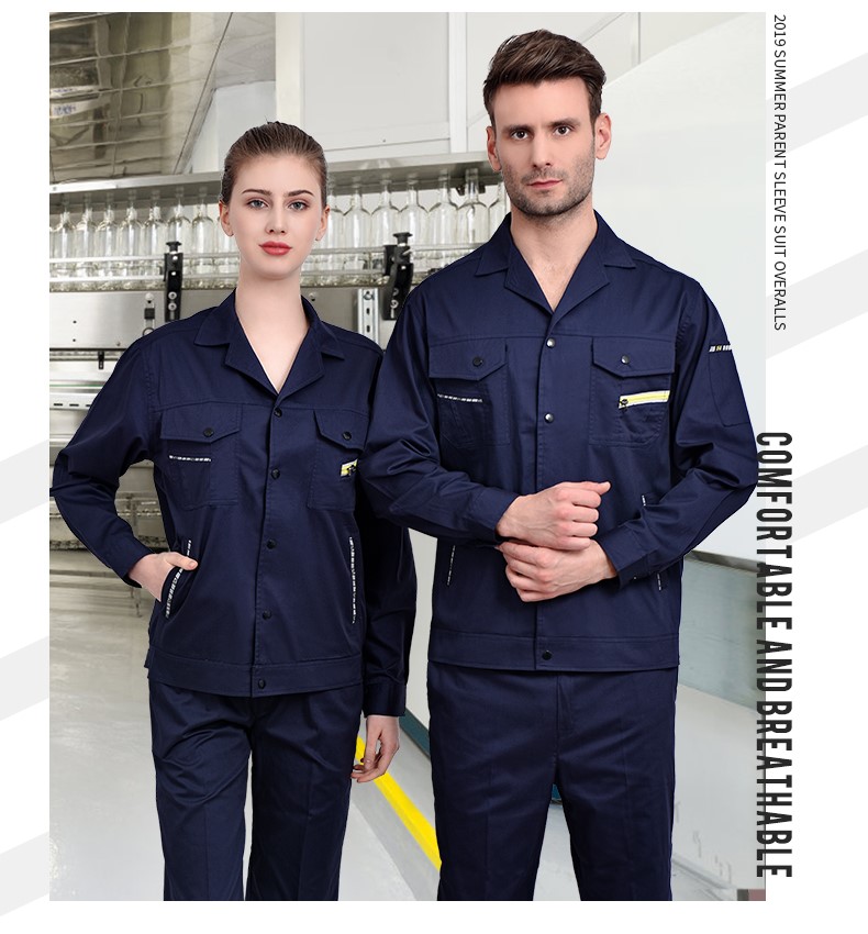 純棉工作服短袖套裝男 夏季薄款長(cháng)袖全棉工廠(chǎng)車(chē)間透氣勞保服上衣(圖6)